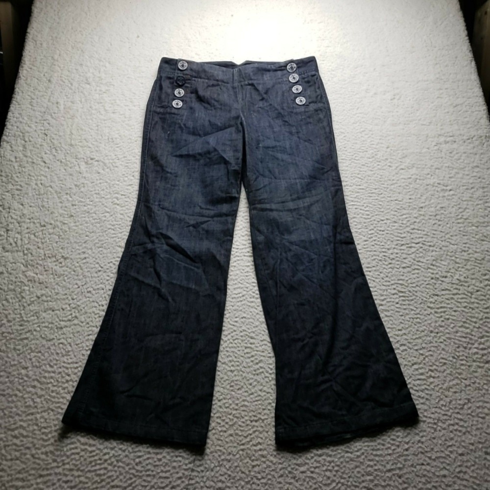 Ann Taylor LOFT Jeans Womens 8P Blue Dark Wash Wide Leg Sailor Denim Pants